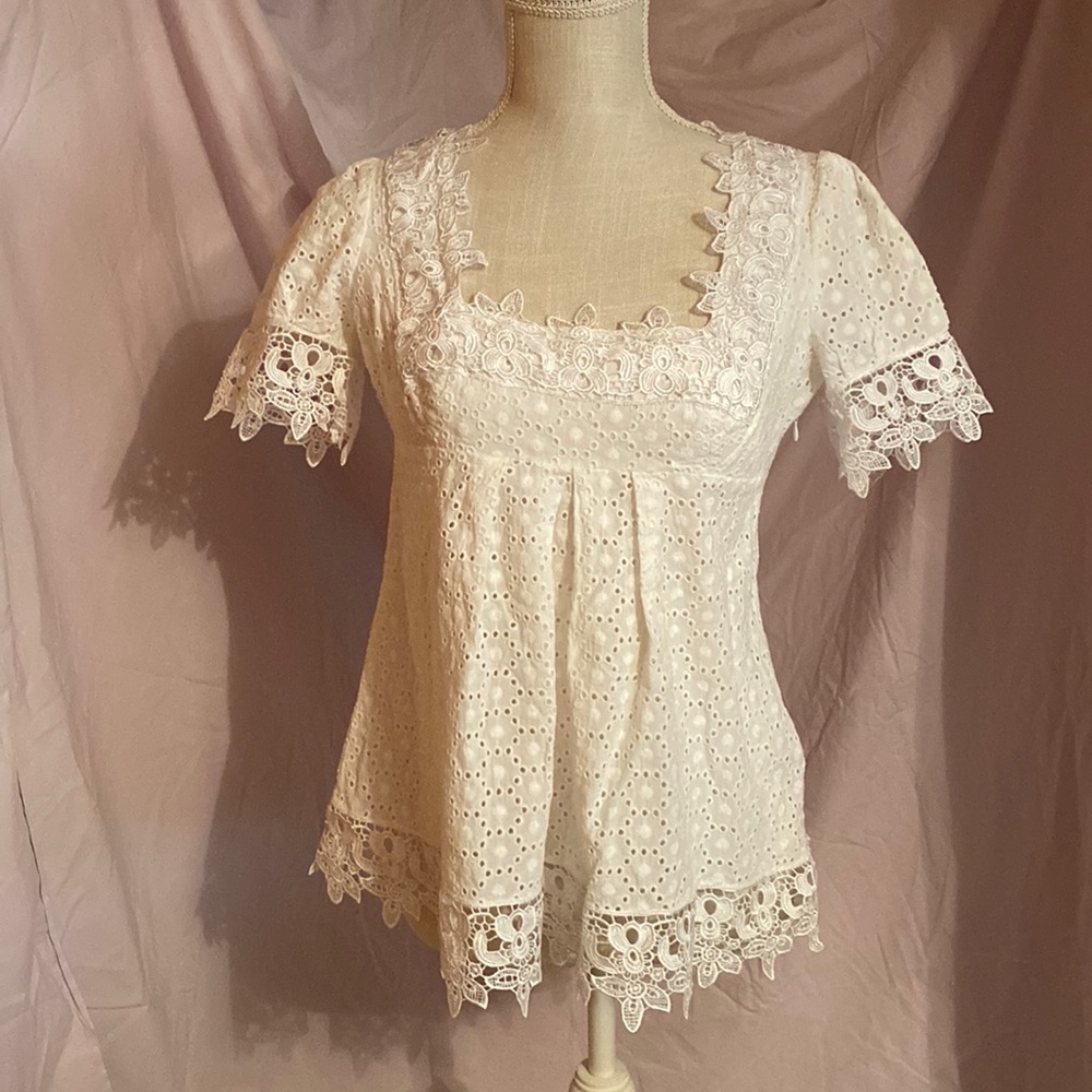 White eyelet square neck w/ lace top